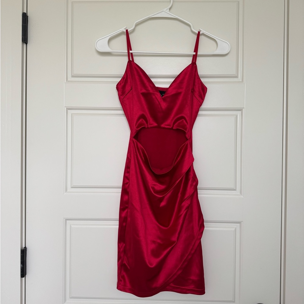 Windsor Cutout Mini Satin Dress - Red